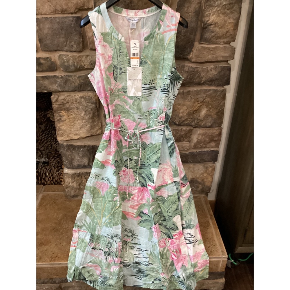 Tommy Bahama Garden Villa Sundress Tropical Floral Linen Midi Size Small New